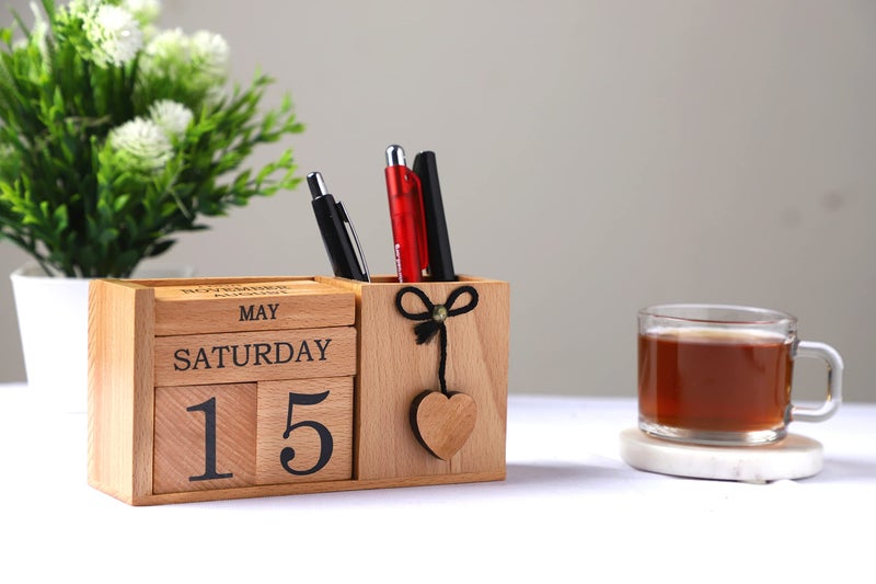 Frescorr - Wooden Perpetual Calendar for Desk, Wood Month Date Display Blocks for Teachers, Students, Classrooms, Farmhouse Office Decor, Desk Accessories - Image 2